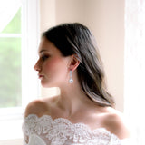 Rose gold Teardrop CZ dangle wedding earrings - Treasures by Agnes