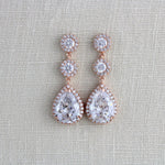 Rose gold Teardrop CZ dangle wedding earrings - Treasures by Agnes