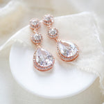 Rose gold Teardrop CZ dangle wedding earrings - Treasures by Agnes