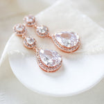 Rose gold Teardrop CZ dangle wedding earrings - Treasures by Agnes