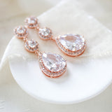 Rose gold Teardrop CZ dangle wedding earrings - Treasures by Agnes