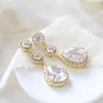 Rose gold Teardrop CZ dangle wedding earrings - Treasures by Agnes