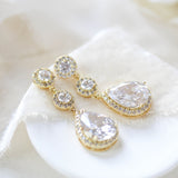 Rose gold Teardrop CZ dangle wedding earrings - Treasures by Agnes