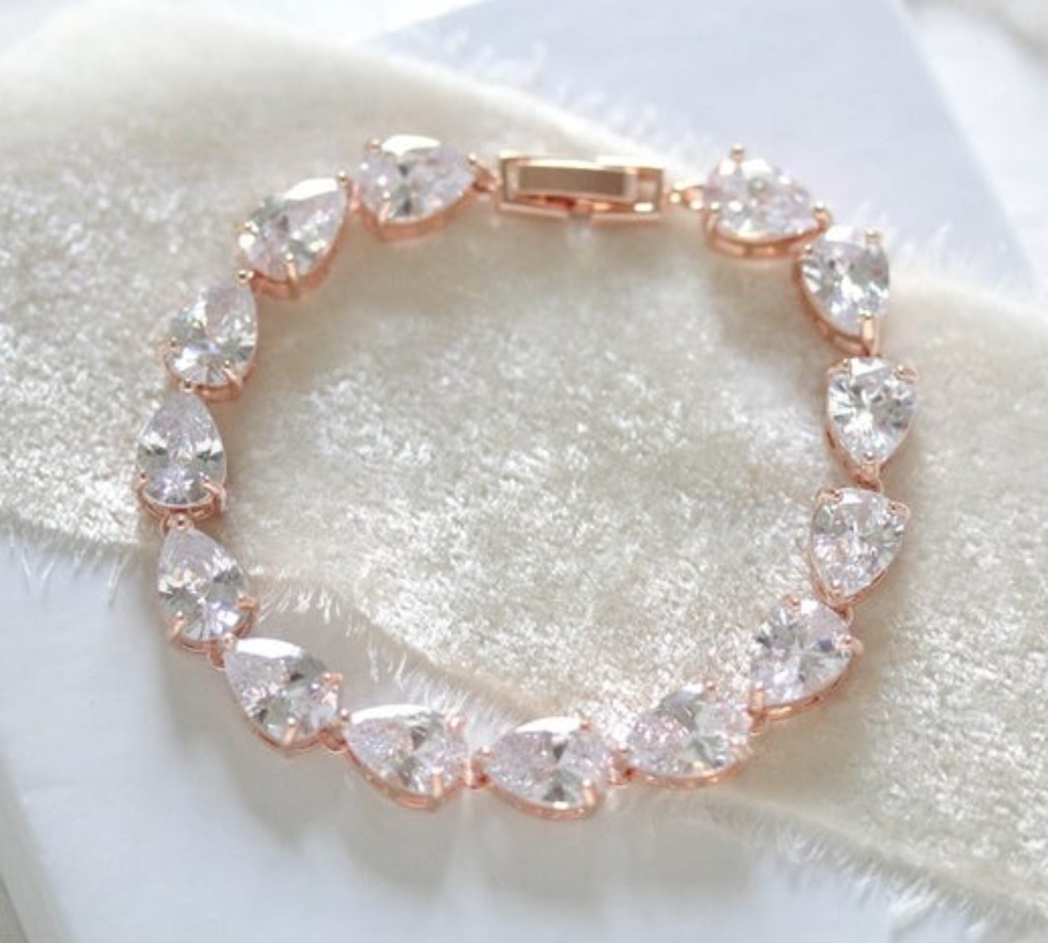 Rose gold teardrop tennis bracelet for bride or bridesmaid - DELILAH - Treasures by Agnes