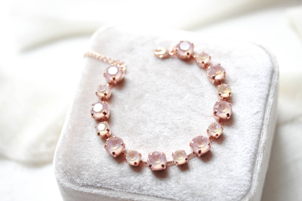Rose gold tennis bracelet with dusty pink Austrian crystals - PRESLEY - Treasures by Agnes