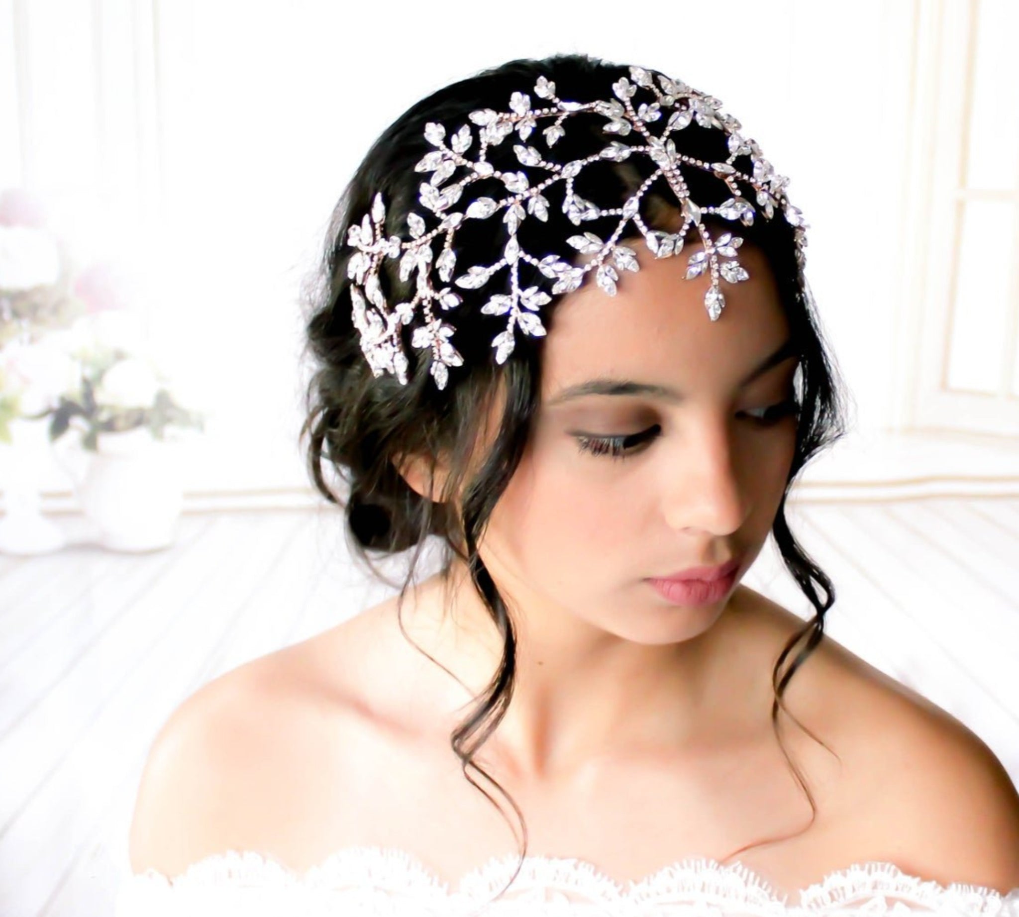 Rose gold Wedding hair piece with Austrian crystals - AURORA - Treasures by Agnes