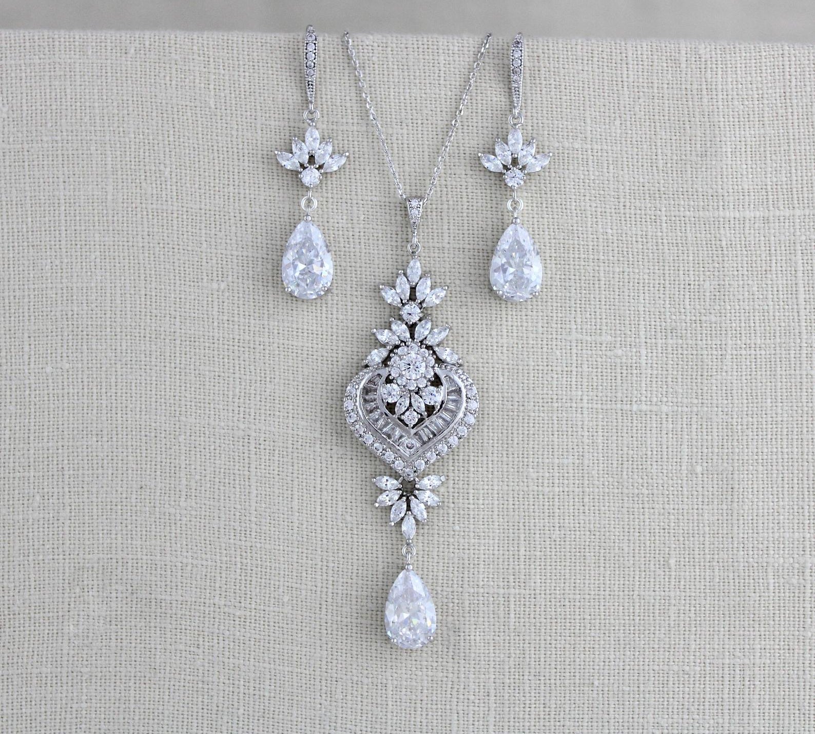 white gold Wedding necklace and earring set - EMMA - Treasures by Agnes