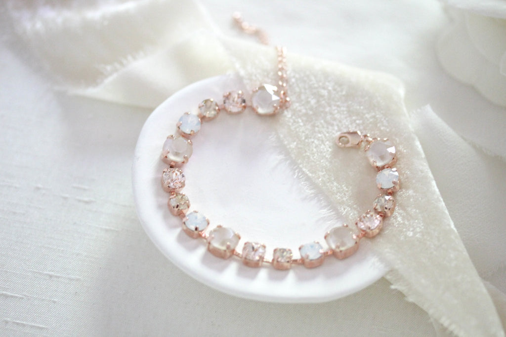 Rose gold white opal and ivory cream bridal bracelet - JULIANNA - Treasures by Agnes