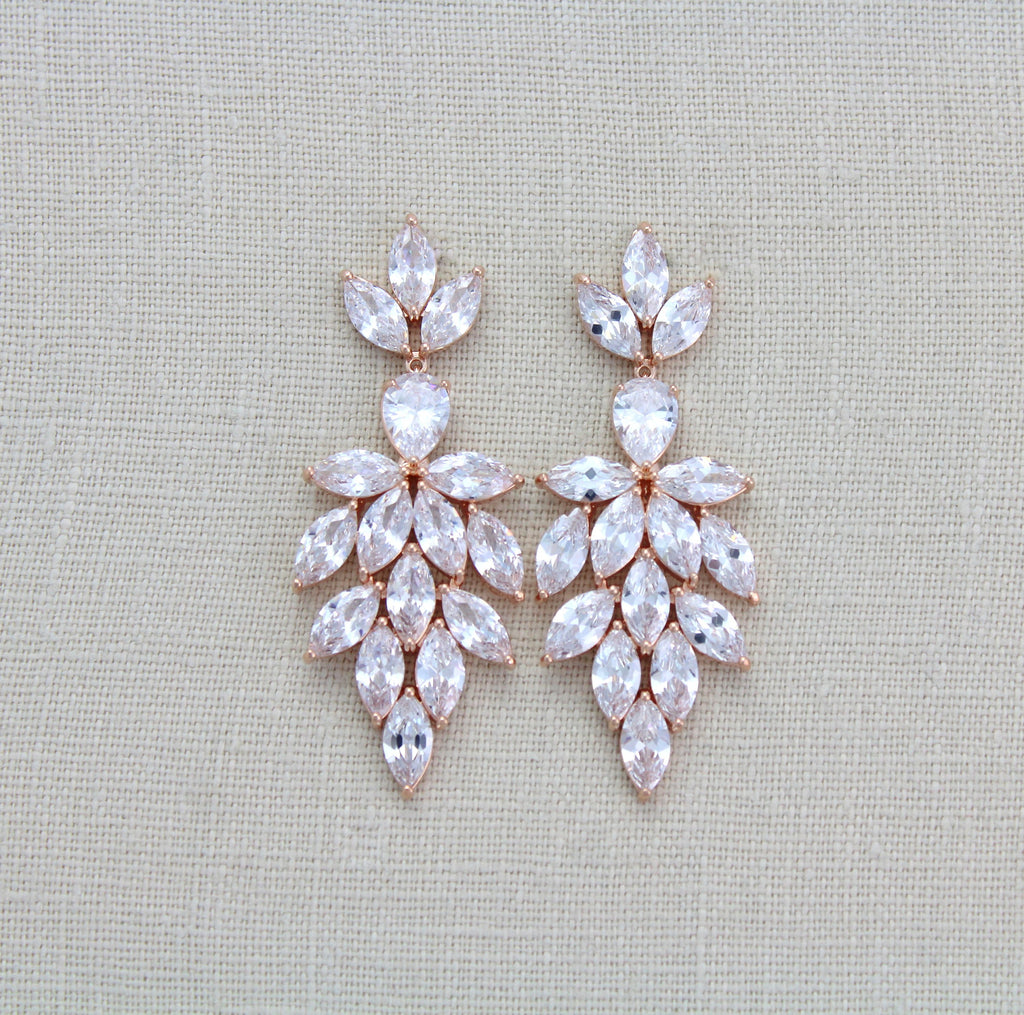 Rose gold wedding statement earrings for bride - ALICIA - Treasures by Agnes