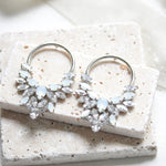 Silver hoop earrings with white opal crystals - ANASTASIA - Treasures by Agnes