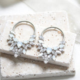 Silver hoop earrings with white opal crystals - ANASTASIA - Treasures by Agnes