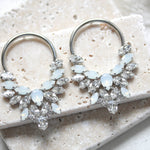 Silver hoop earrings with white opal crystals - ANASTASIA - Treasures by Agnes