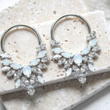 Silver hoop earrings with white opal crystals - ANASTASIA - Treasures by Agnes