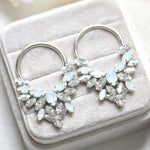 Silver hoop earrings with white opal crystals - ANASTASIA - Treasures by Agnes