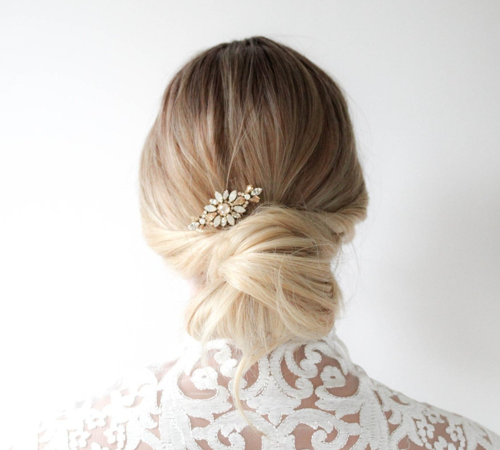 Simple bridal hair comb with Austrian crystals - THEODORA - Treasures by Agnes