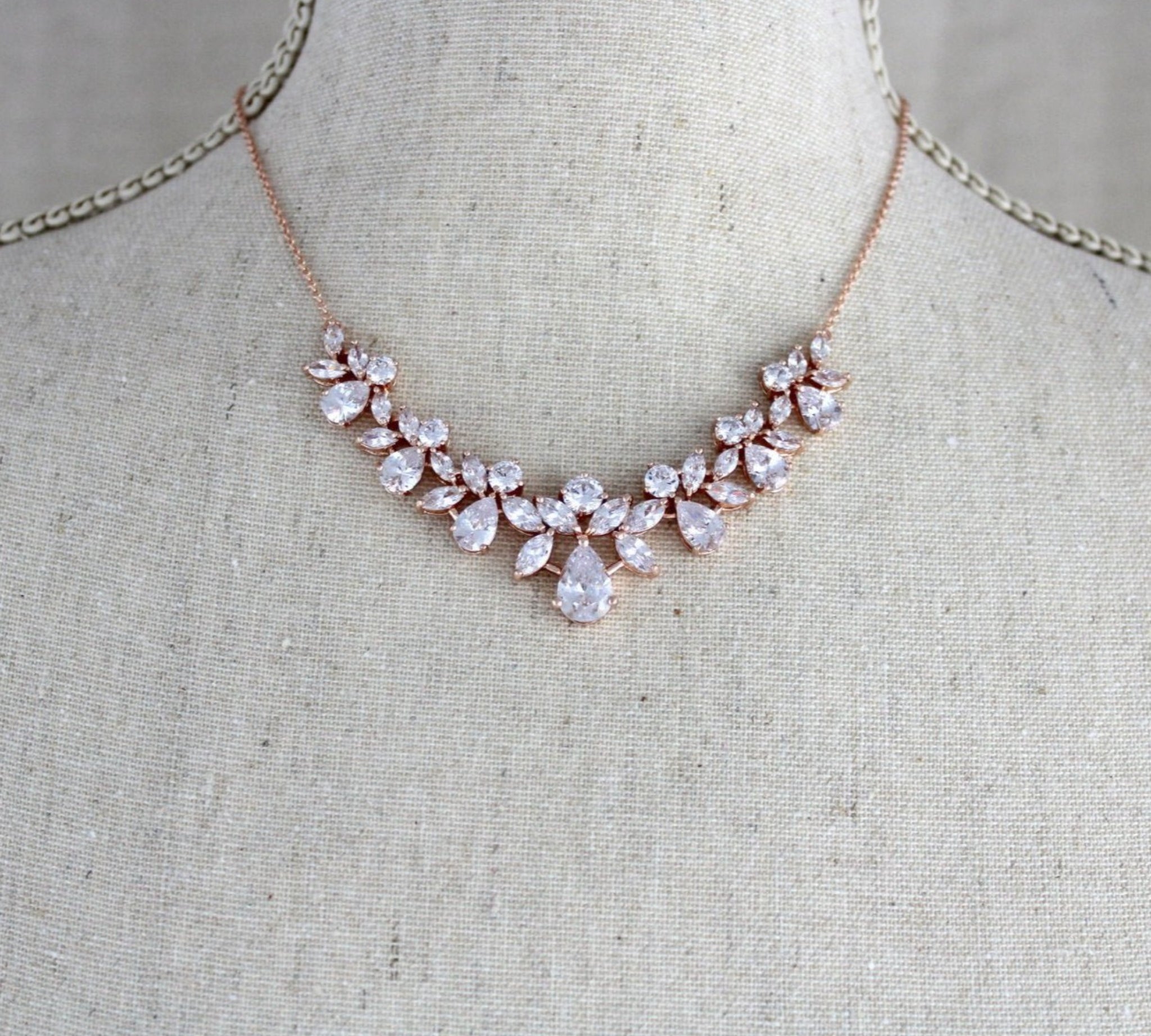 Simple crystal cluster Bridal necklace and earring set - AUBREE - Treasures by Agnes