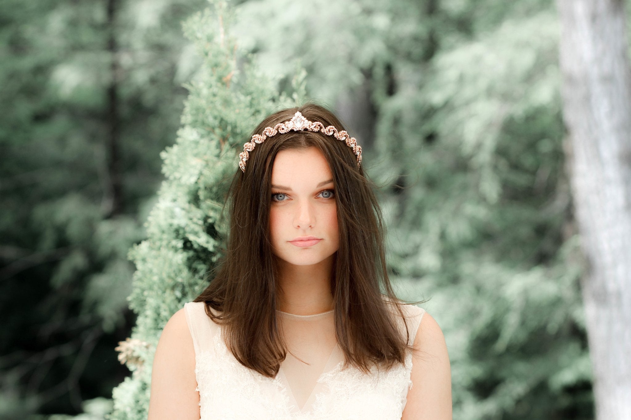 Simple rose gold Bridal tiara with Austrian crystals - SHELBY - Treasures by Agnes
