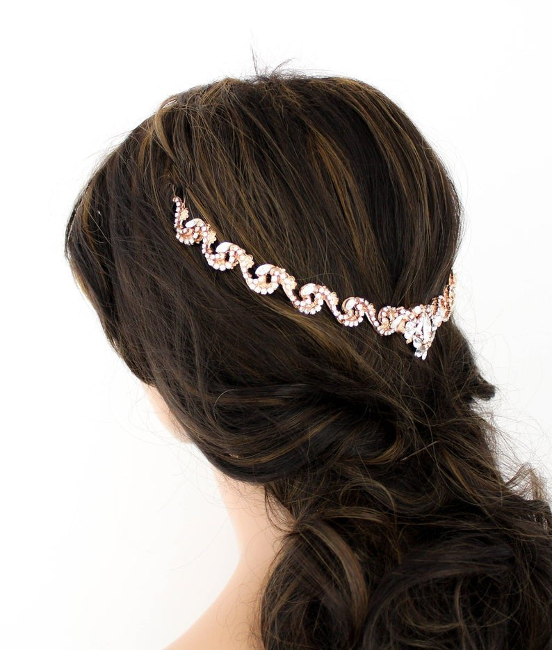 Simple rose gold Bridal tiara with Austrian crystals - SHELBY - Treasures by Agnes