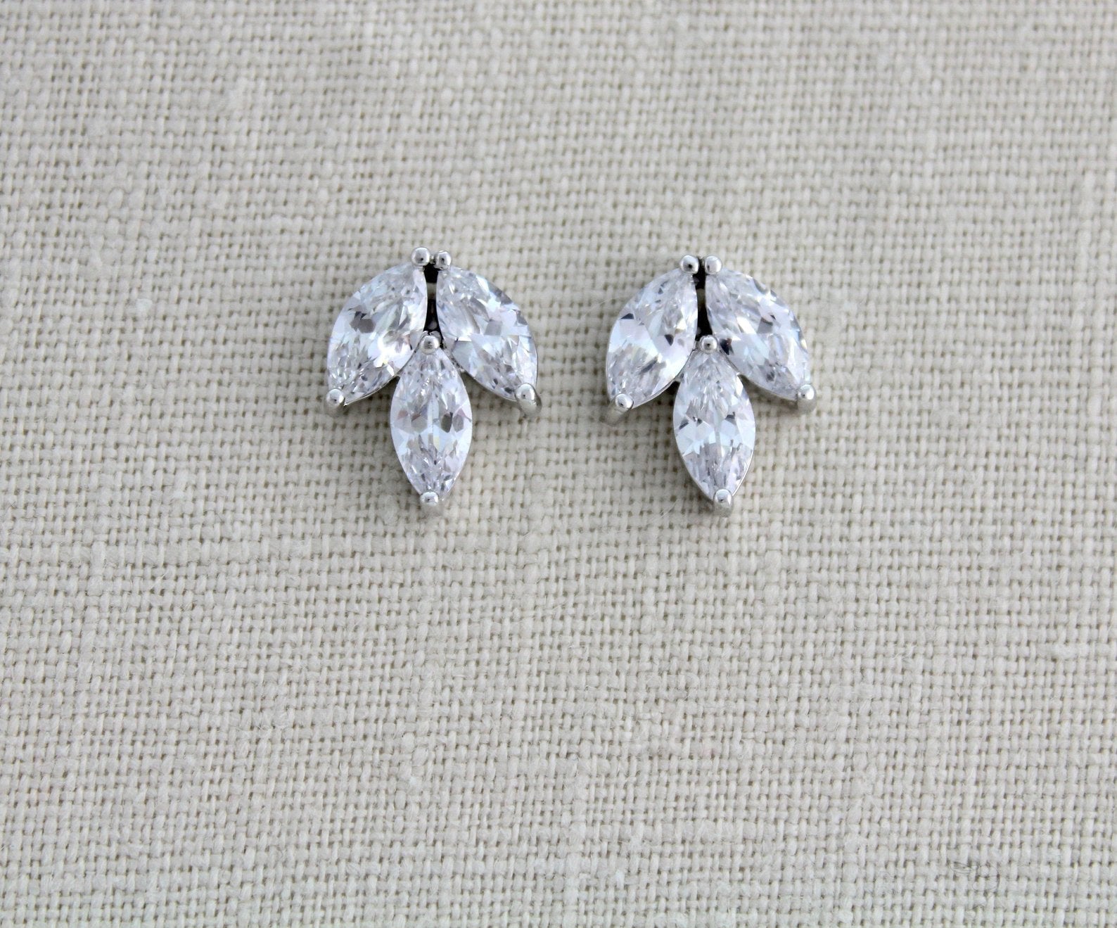 Small or Large Rose gold CZ stud Bridal earrings - LAUREN - Treasures by Agnes