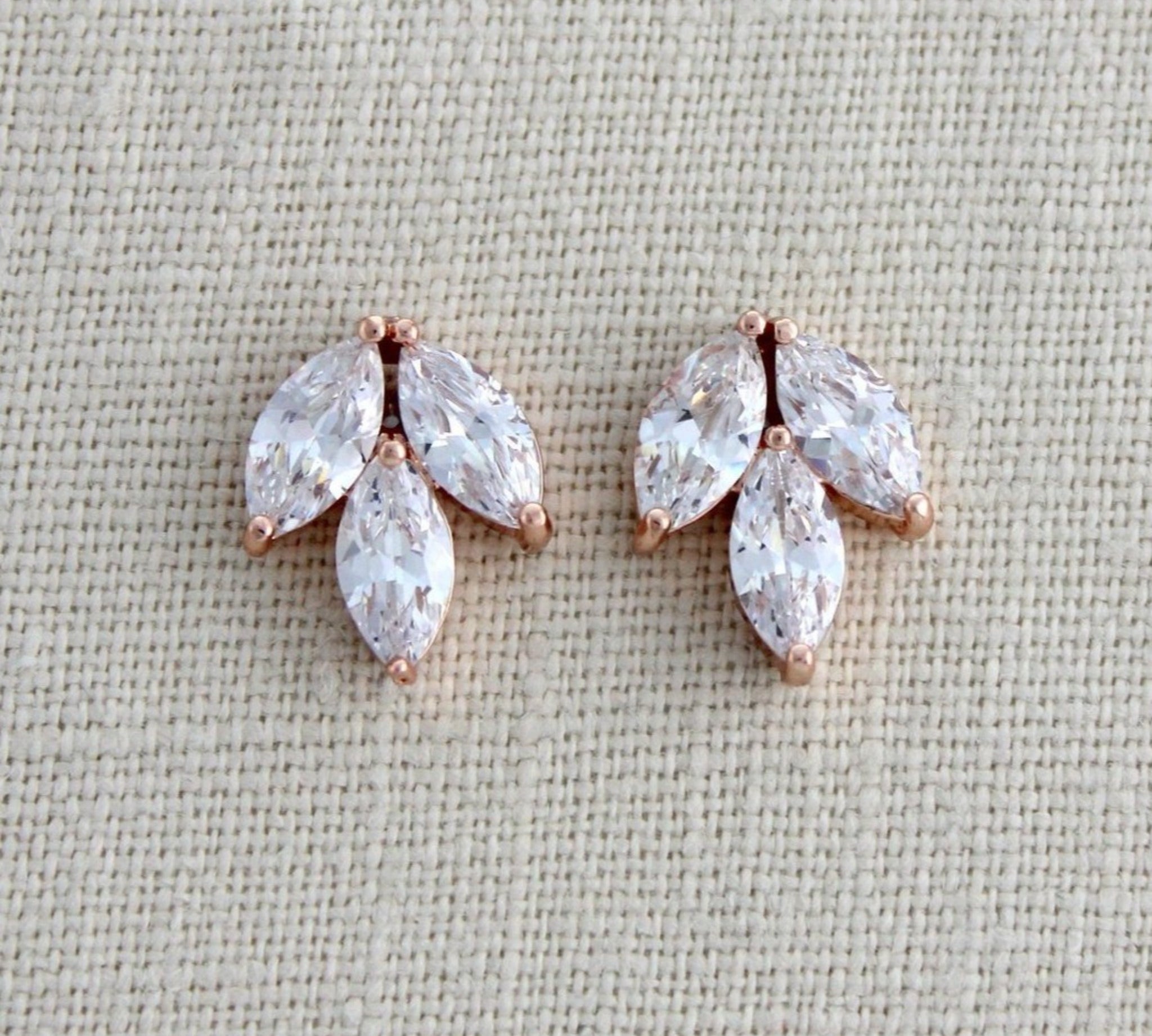 Small or Large Rose gold CZ stud Bridal earrings - LAUREN - Treasures by Agnes