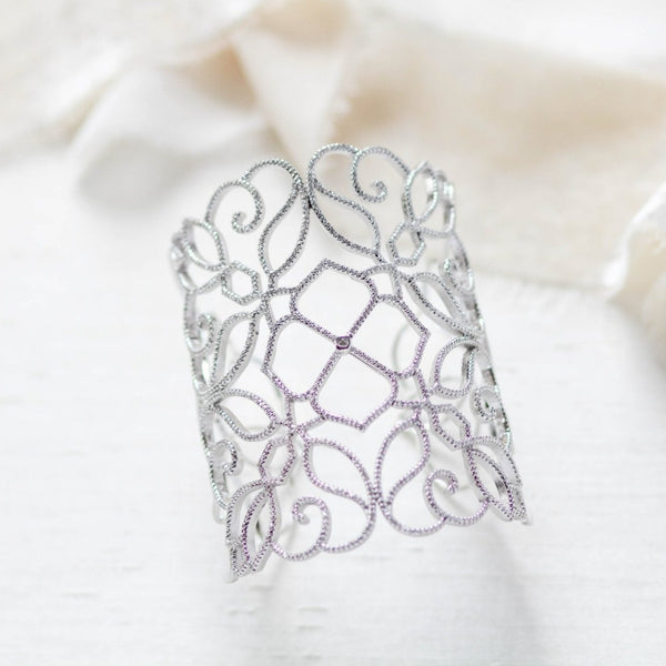 Sterling silver Bridal Statement Cuff Bracelet with Cubic Zirconia stones - Treasures by Agnes