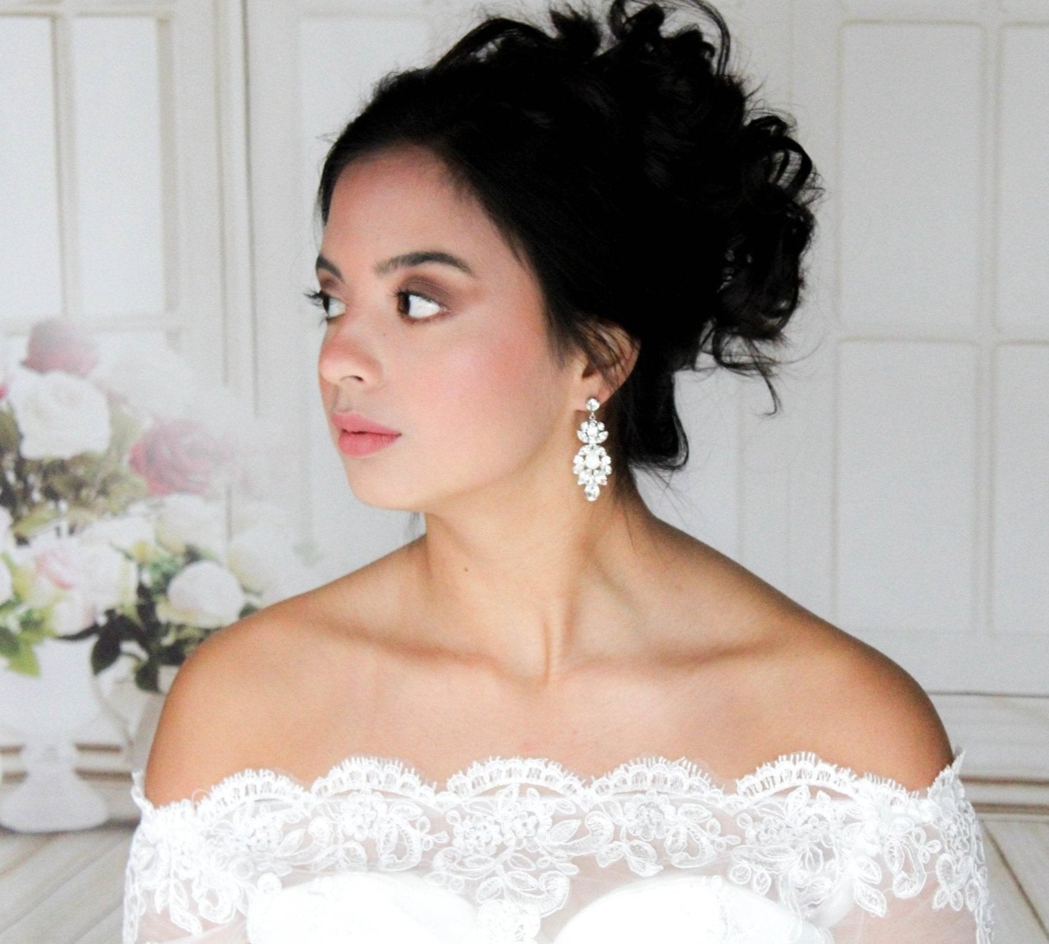 Vintage style Crystal bridal earrings with white opal accents - BIANCA - Treasures by Agnes