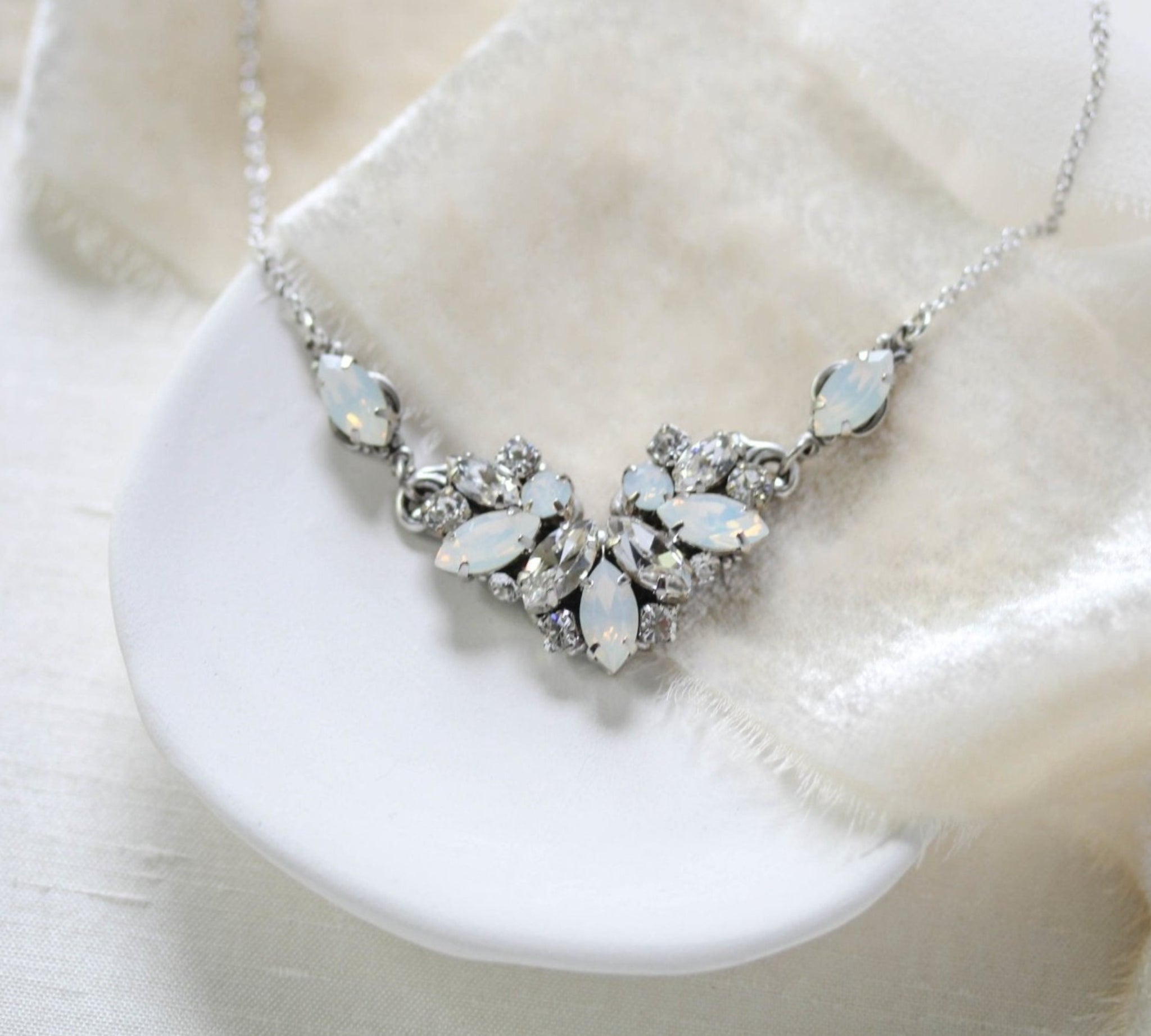 Vintage style white opal Crystal Bridal necklace - CELINE - Treasures by Agnes