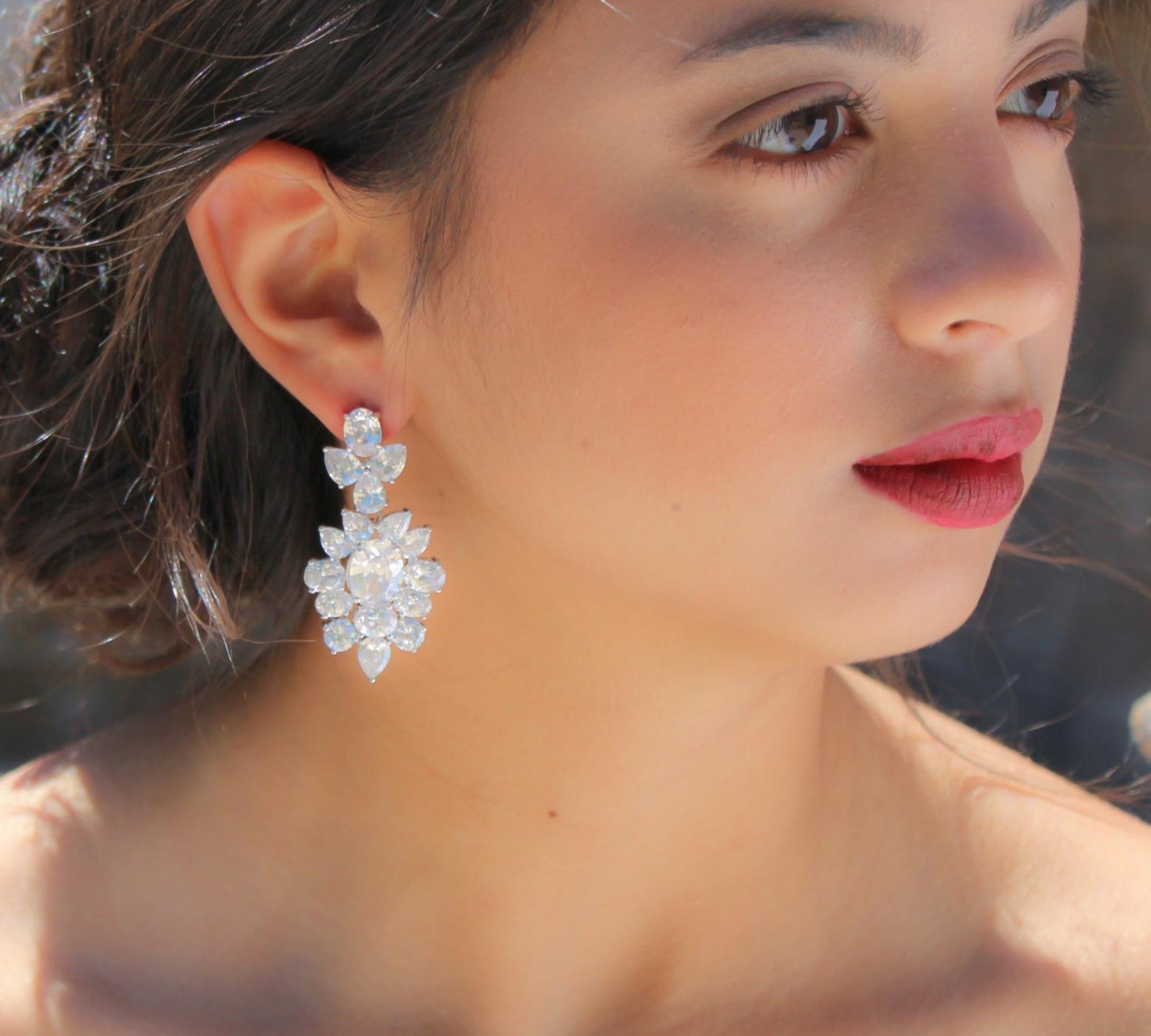 White gold Cubic Zirconia Bridal chandelier earrings - Treasures by Agnes