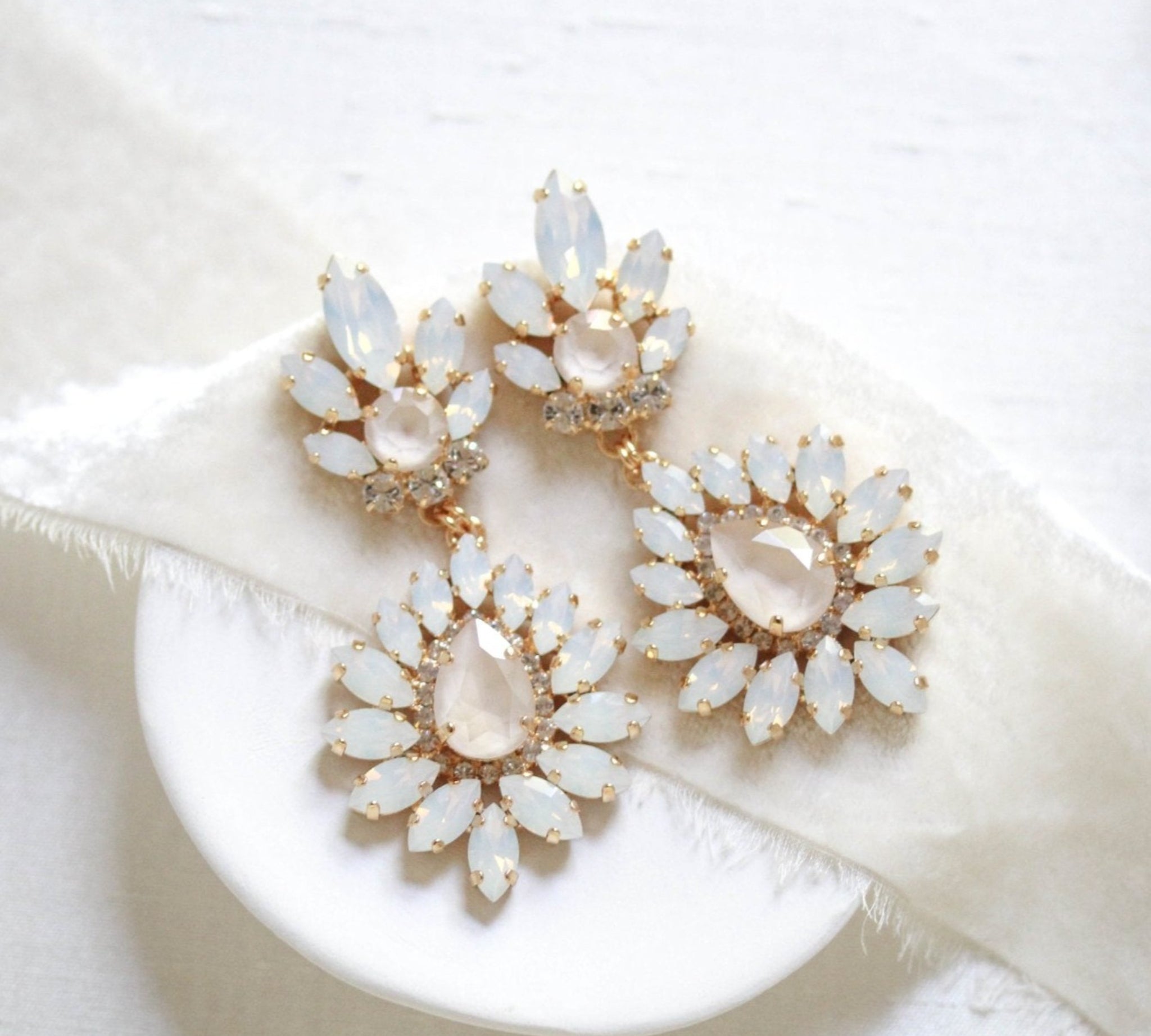 White opal and ivory cream bridal chandelier earrings - ADALINE - Treasures by Agnes