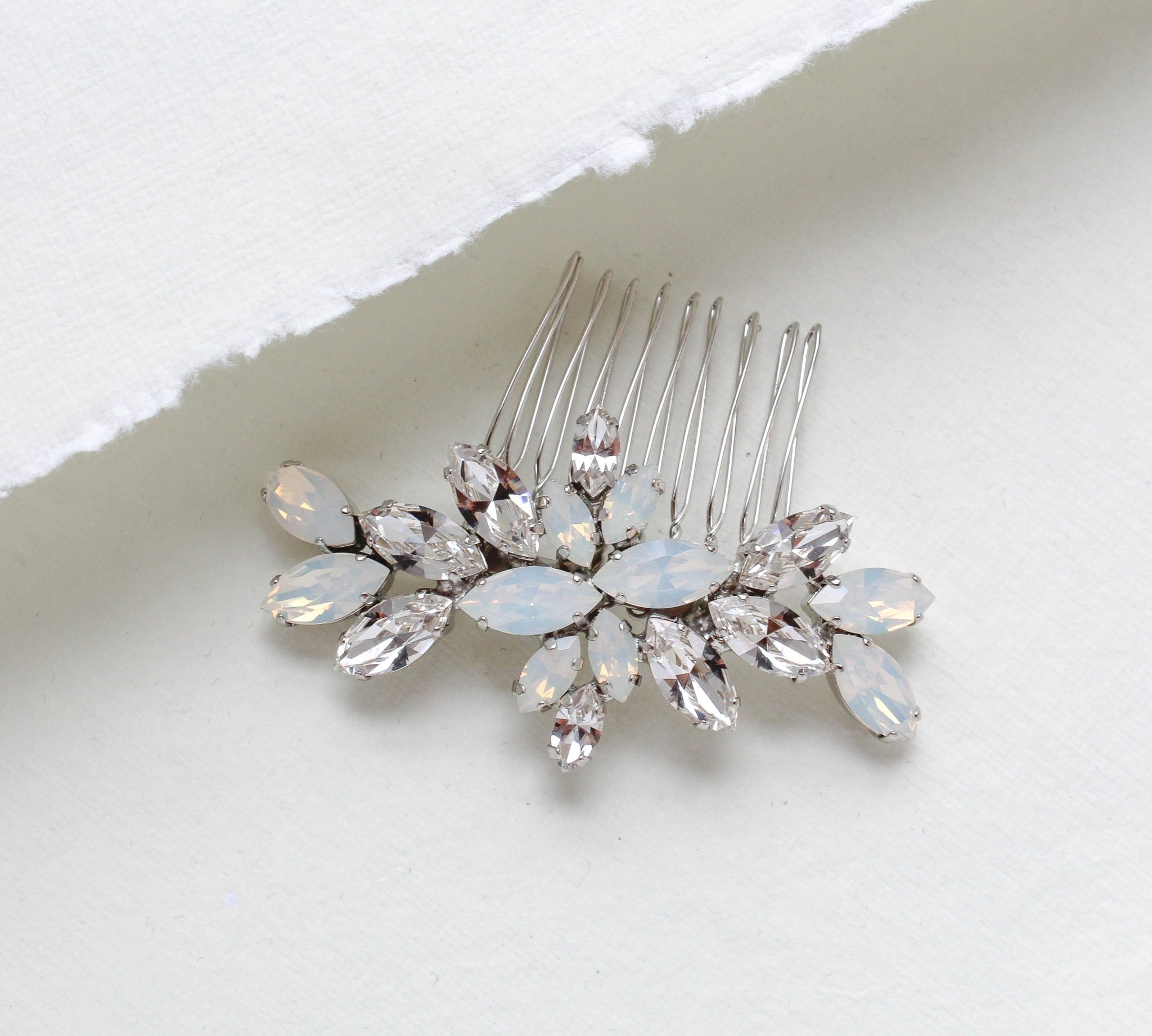 White opal crystal hair comb for bride - JILL - Treasures by Agnes