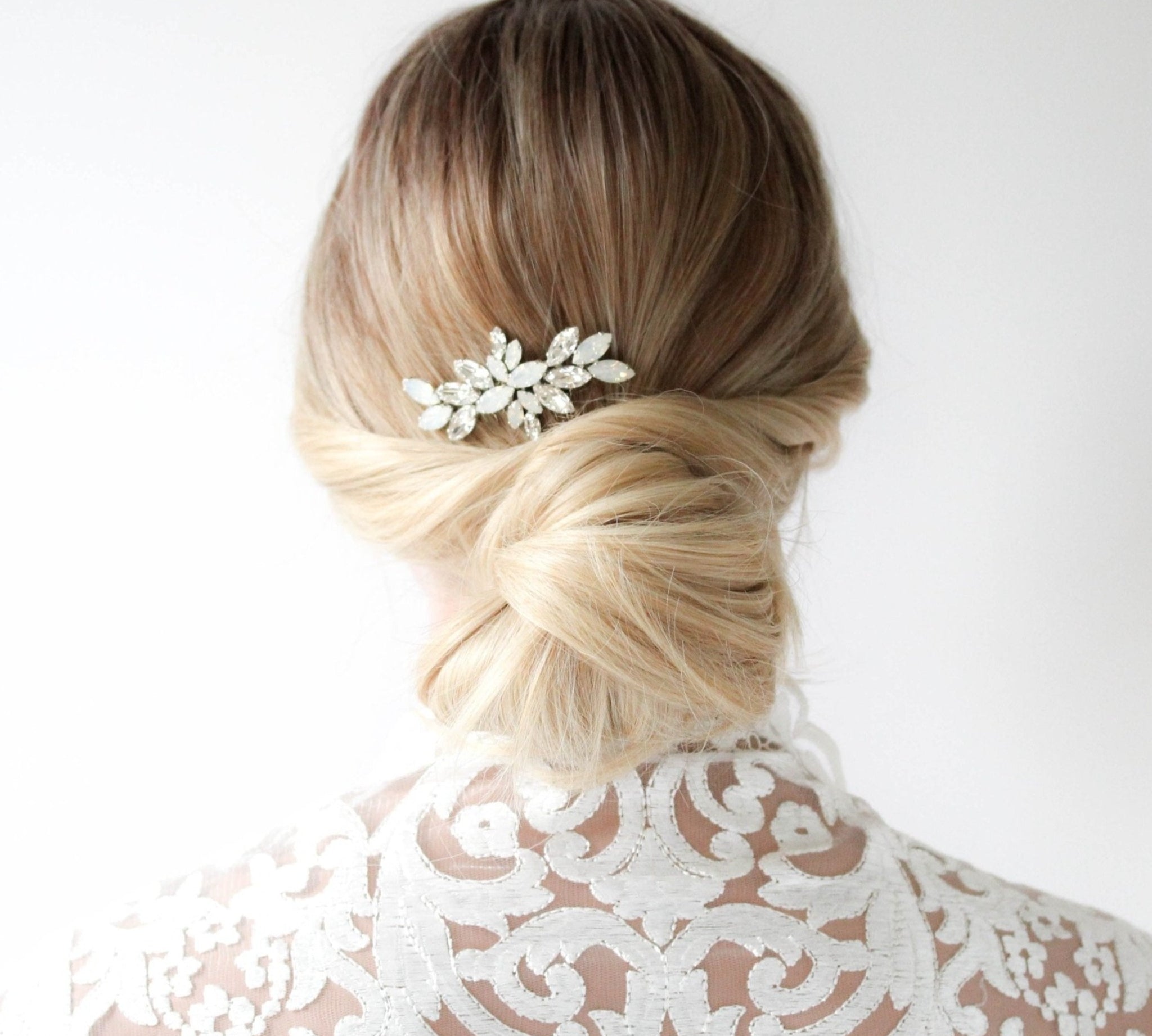 White opal crystal hair comb for bride - JILL - Treasures by Agnes