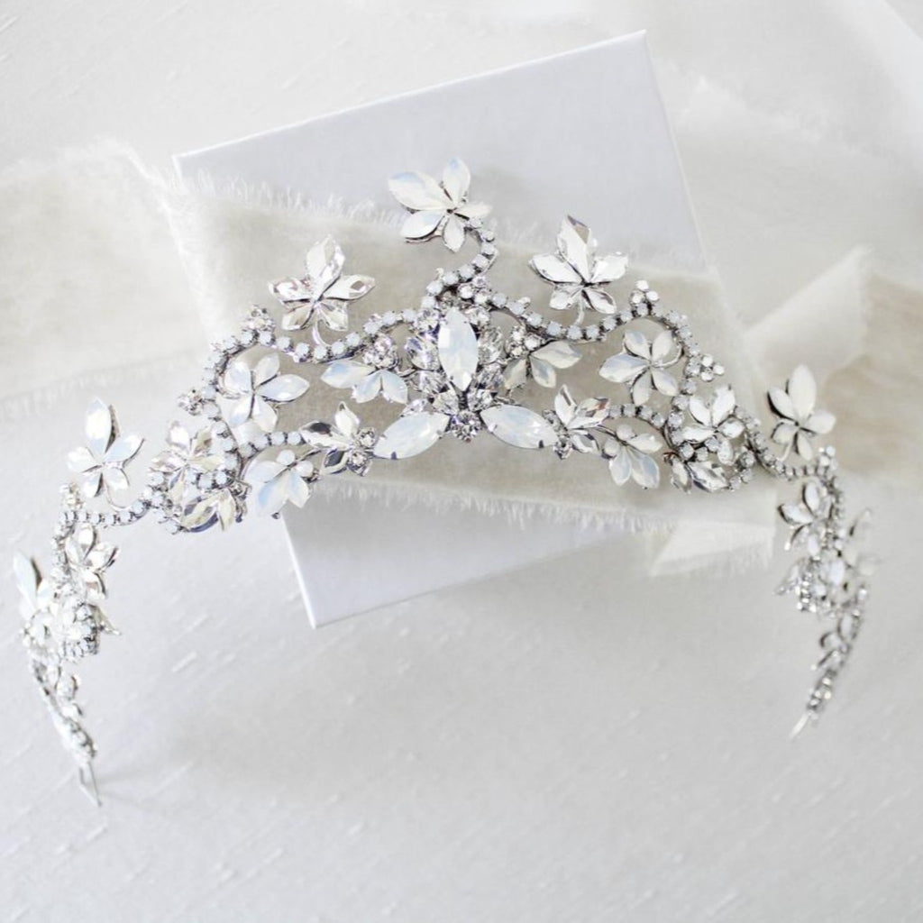 White opal Crystal leaf bridal tiara - ASHLEY - Treasures by Agnes