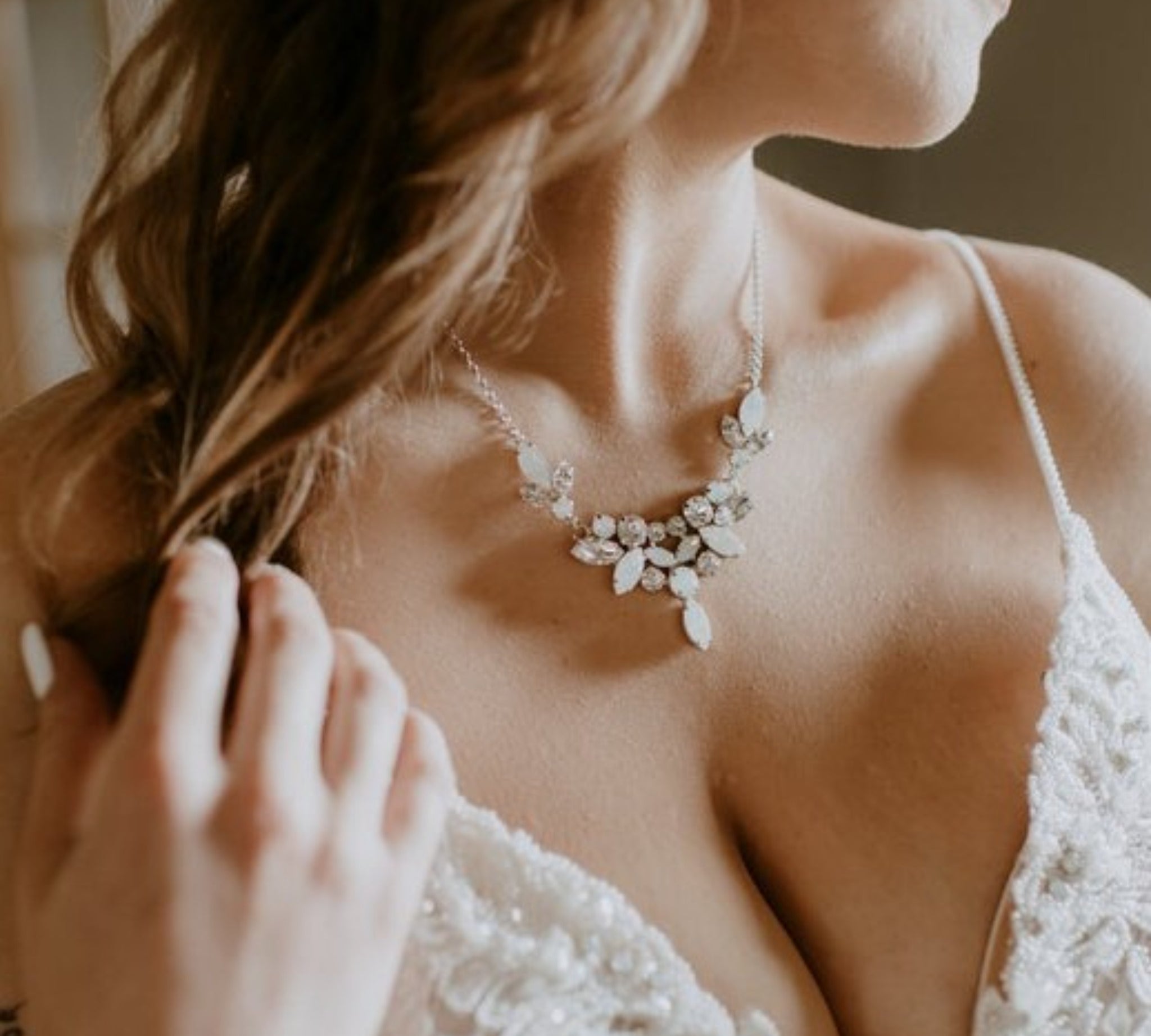 White opal crystal statement bridal necklace - SANDRA - Treasures by Agnes