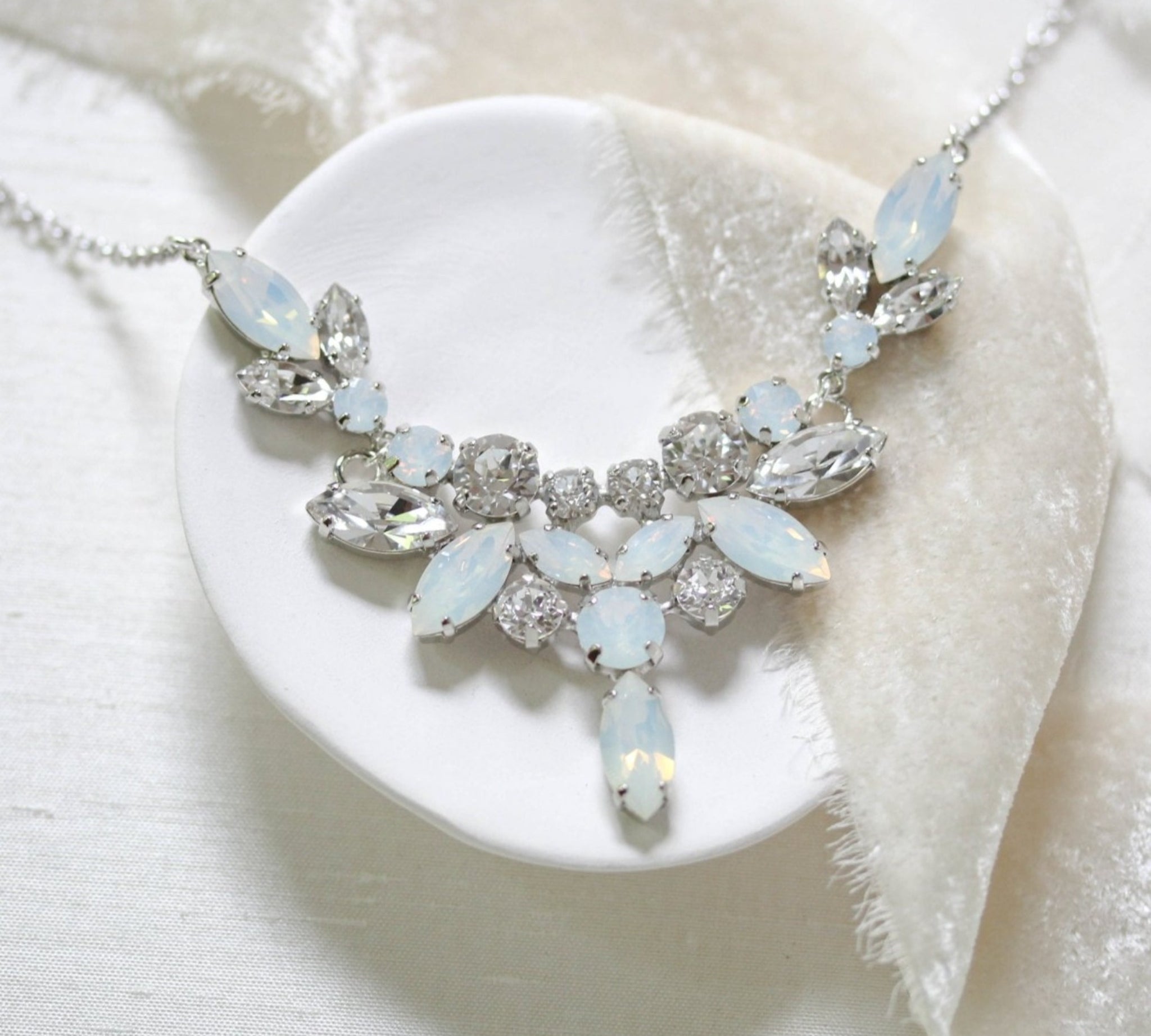 White opal crystal statement bridal necklace - SANDRA - Treasures by Agnes