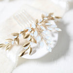 White opal leaf bridal hair comb- TAMARA - Treasures by Agnes