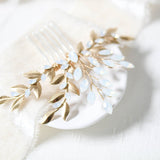 White opal leaf bridal hair comb- TAMARA - Treasures by Agnes