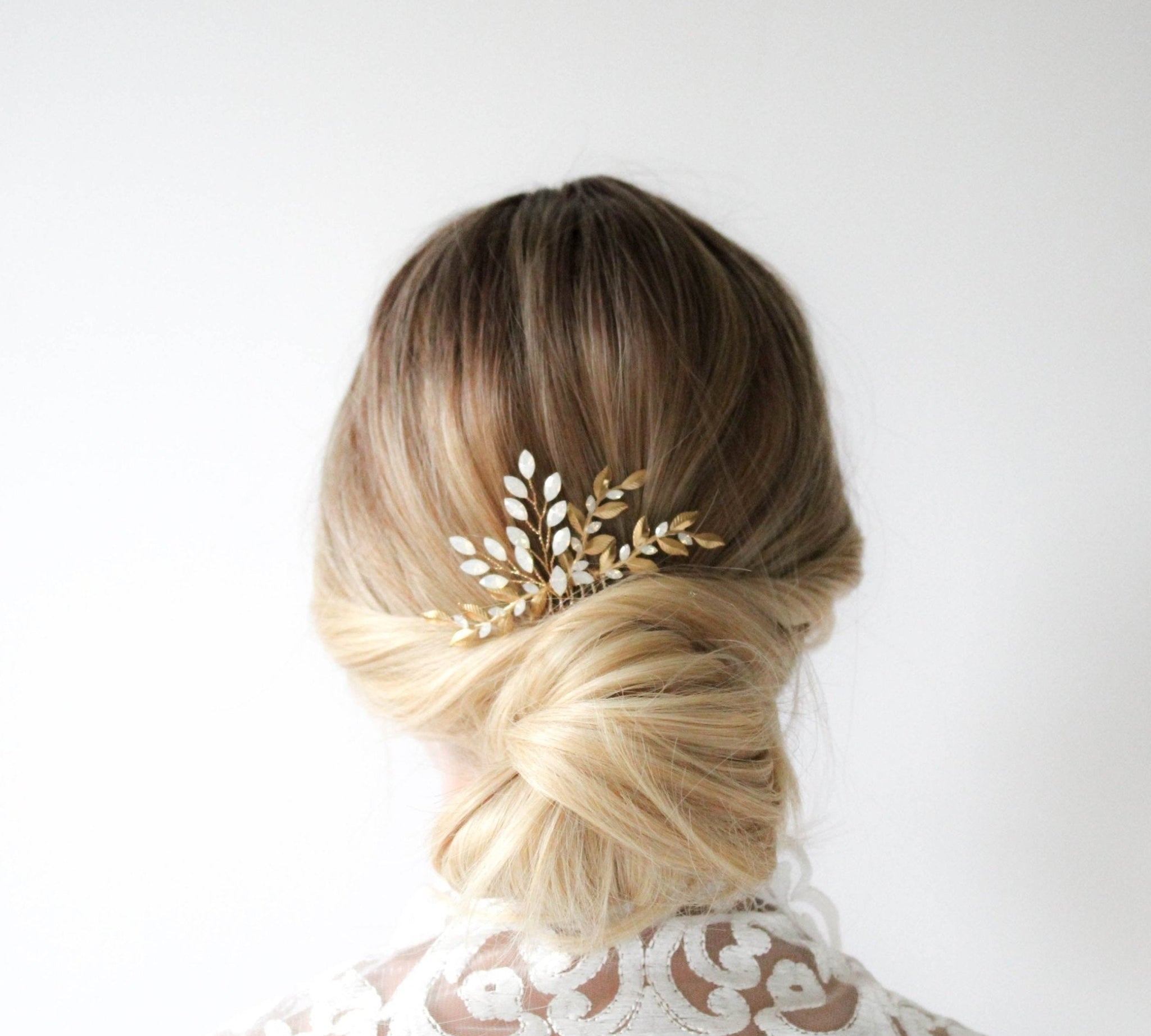 White opal leaf bridal hair comb- TAMARA - Treasures by Agnes
