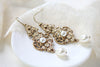 Antique gold pearl drop and crystal golden shadow bridal earrings