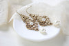 Antique gold pearl drop and crystal golden shadow bridal earrings