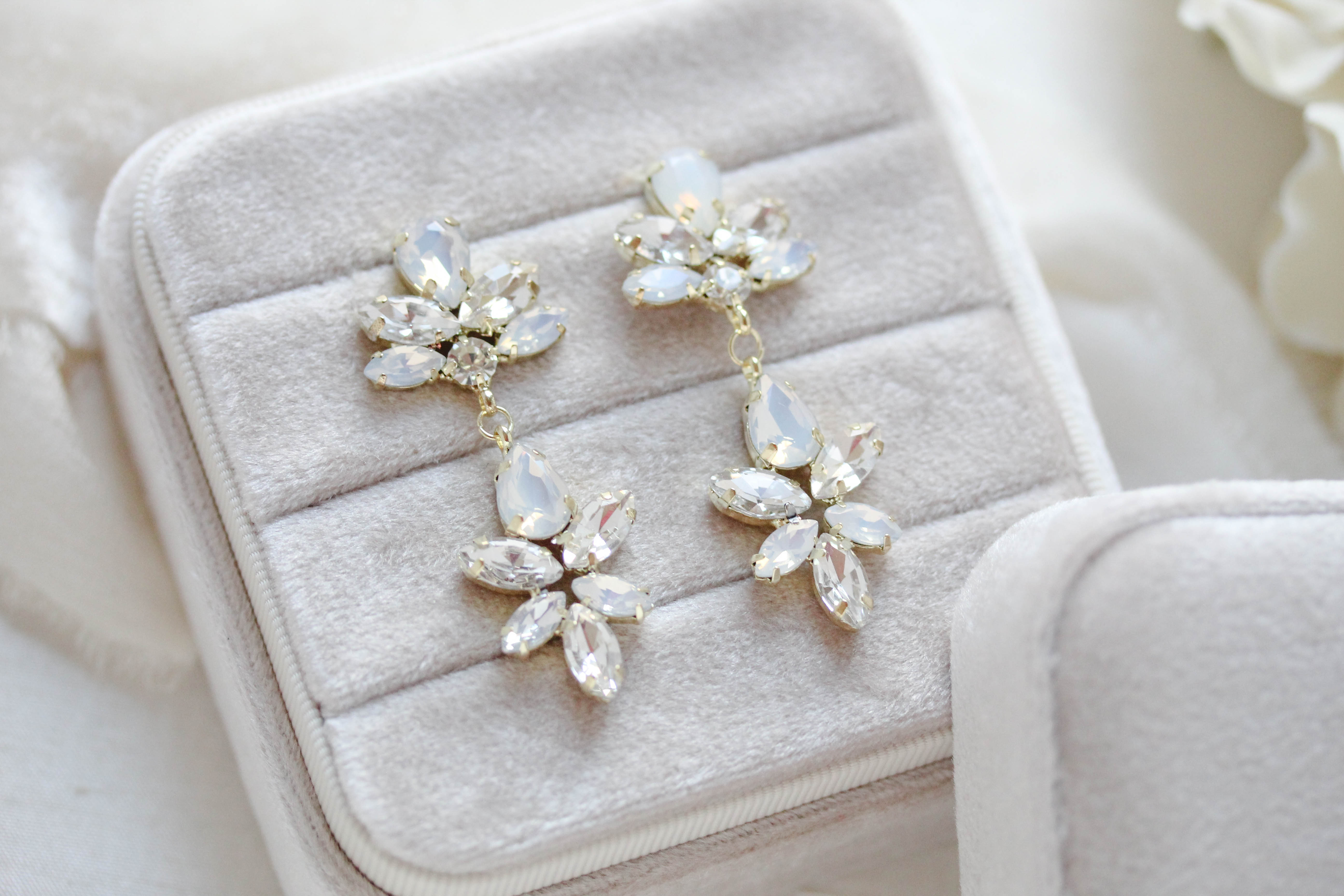  gold bridal earrings with white opal crystals - Bridgette