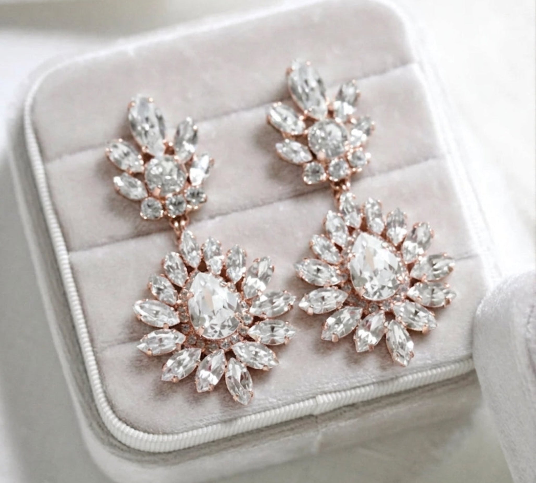 Adaline Rose Gold Swarovski Crystal Bridal Earrings - Treasures by Agnes