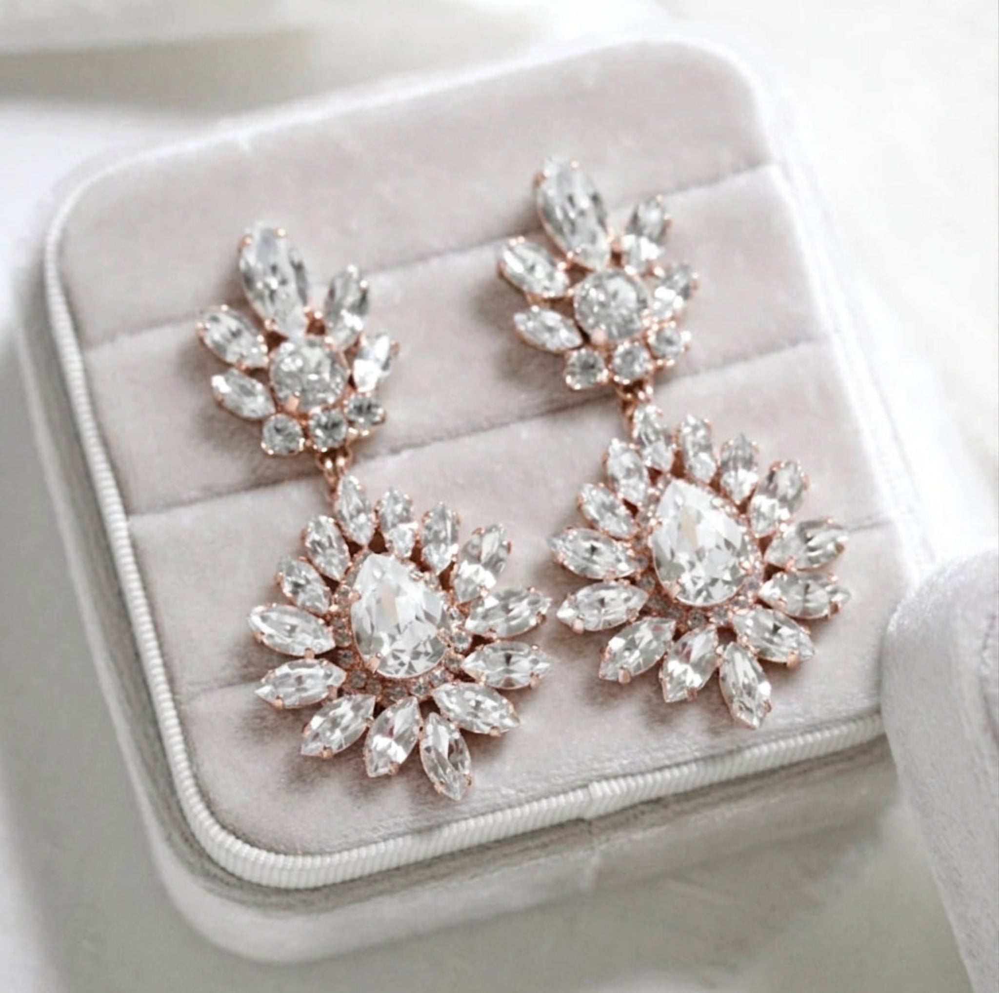 Adaline Rose Gold Swarovski Crystal Bridal Earrings - Treasures by Agnes