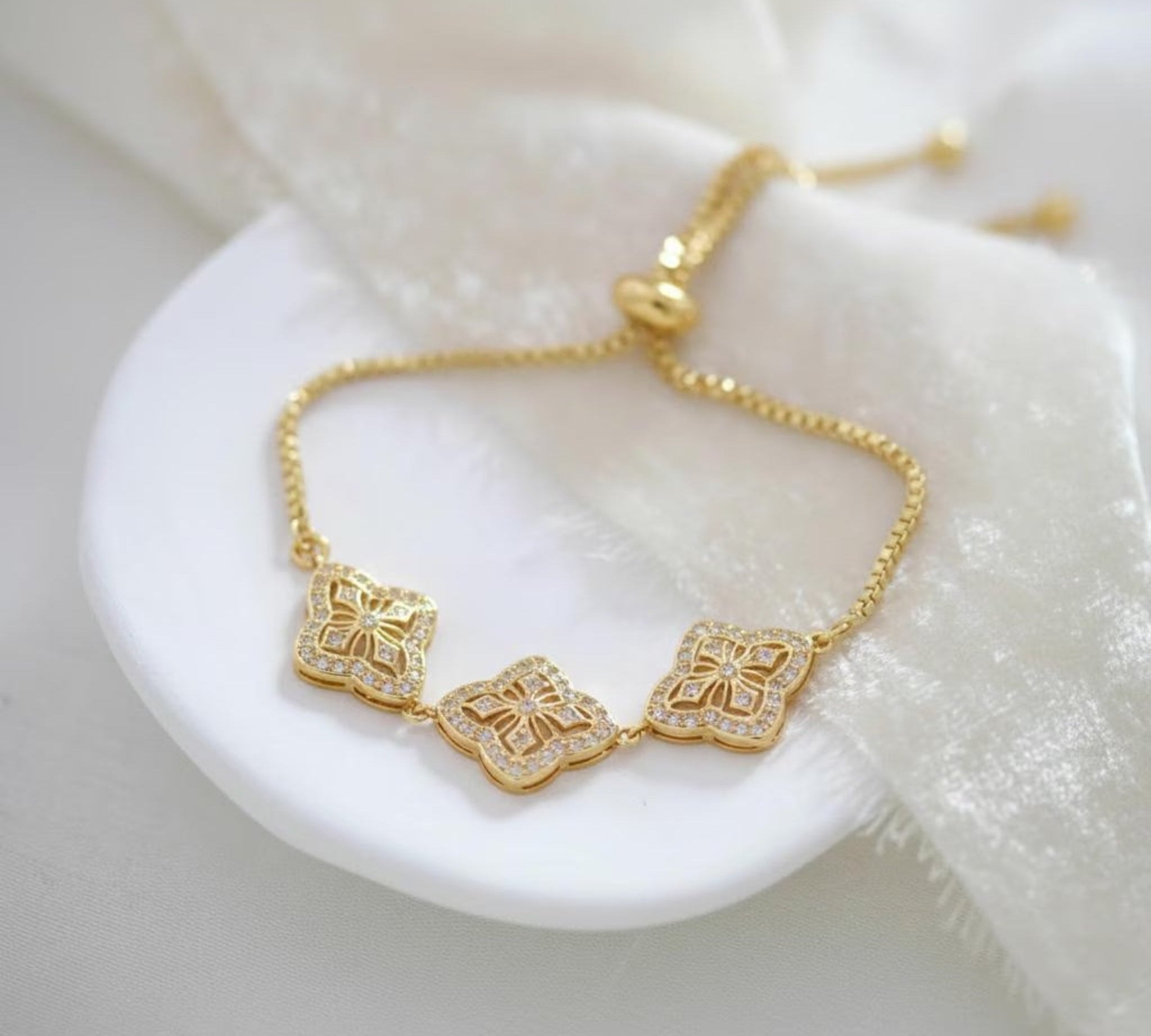 Addia Rose Gold CZ Bridal Bracelet – Adjustable Cubic Zirconia Wedding Bracelet - Treasures by Agnes