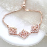 Addia Rose Gold CZ Bridal Bracelet – Adjustable Cubic Zirconia Wedding Bracelet - Treasures by Agnes