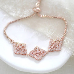 Addia Rose Gold CZ Bridal Bracelet – Adjustable Cubic Zirconia Wedding Bracelet - Treasures by Agnes