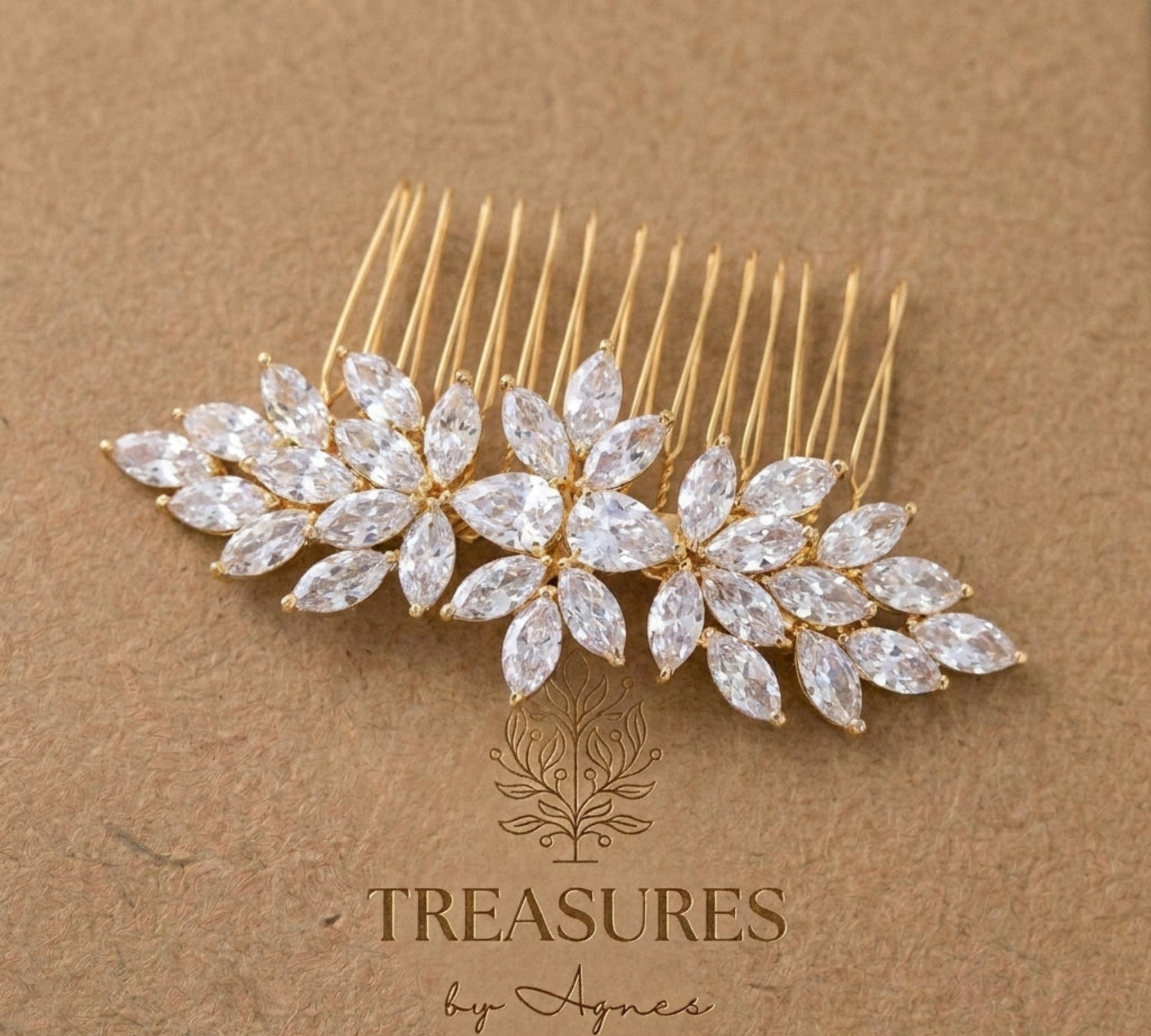Alicia Rose Gold CZ Bridal Hair Comb - Treasures by Agnes