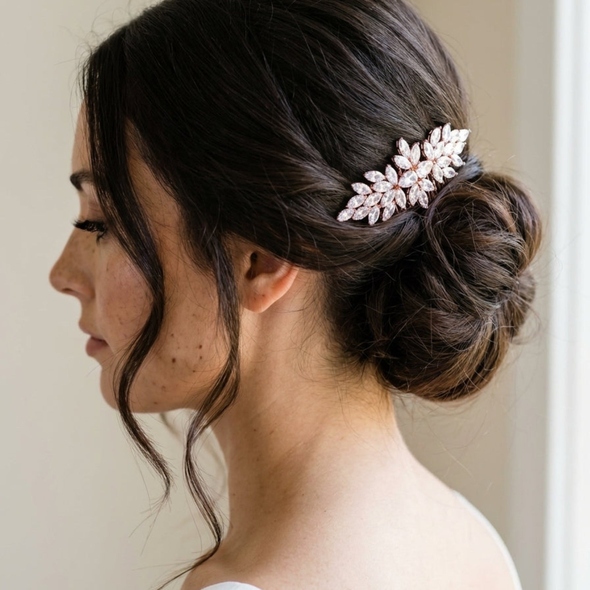 Alicia Rose Gold CZ Bridal Hair Comb - Treasures by Agnes