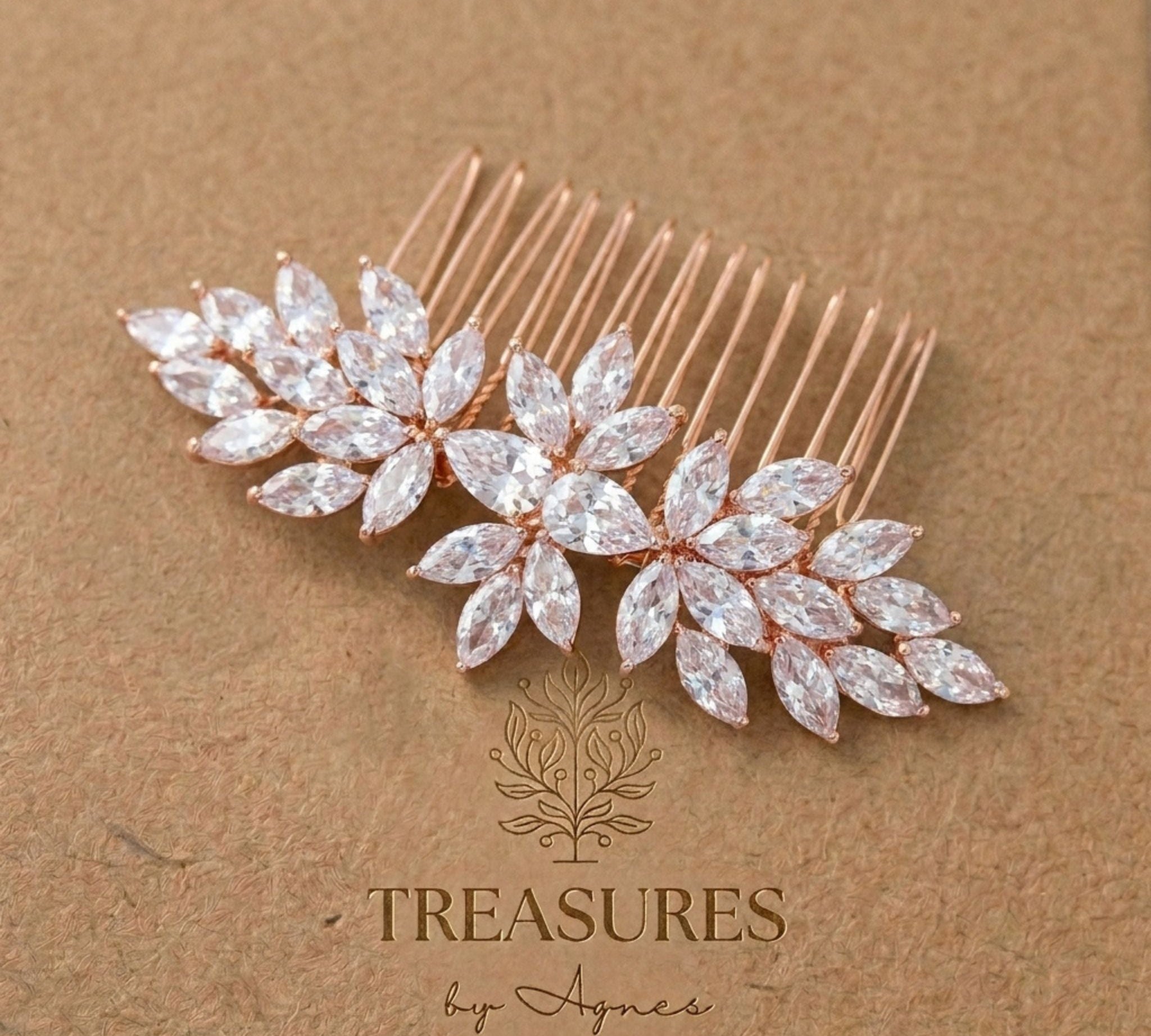 Alicia Rose Gold CZ Bridal Hair Comb - Treasures by Agnes