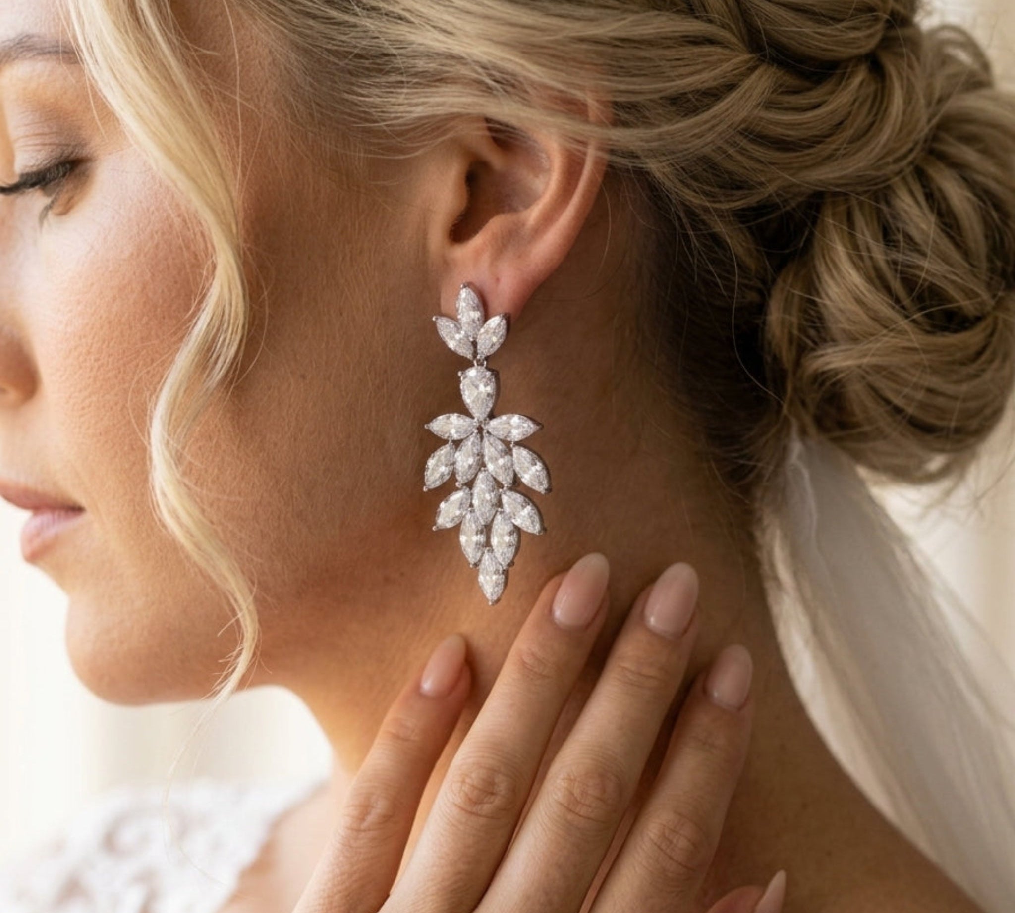 Alicia Rose Gold CZ Statement Bridal Earrings - Treasures by Agnes