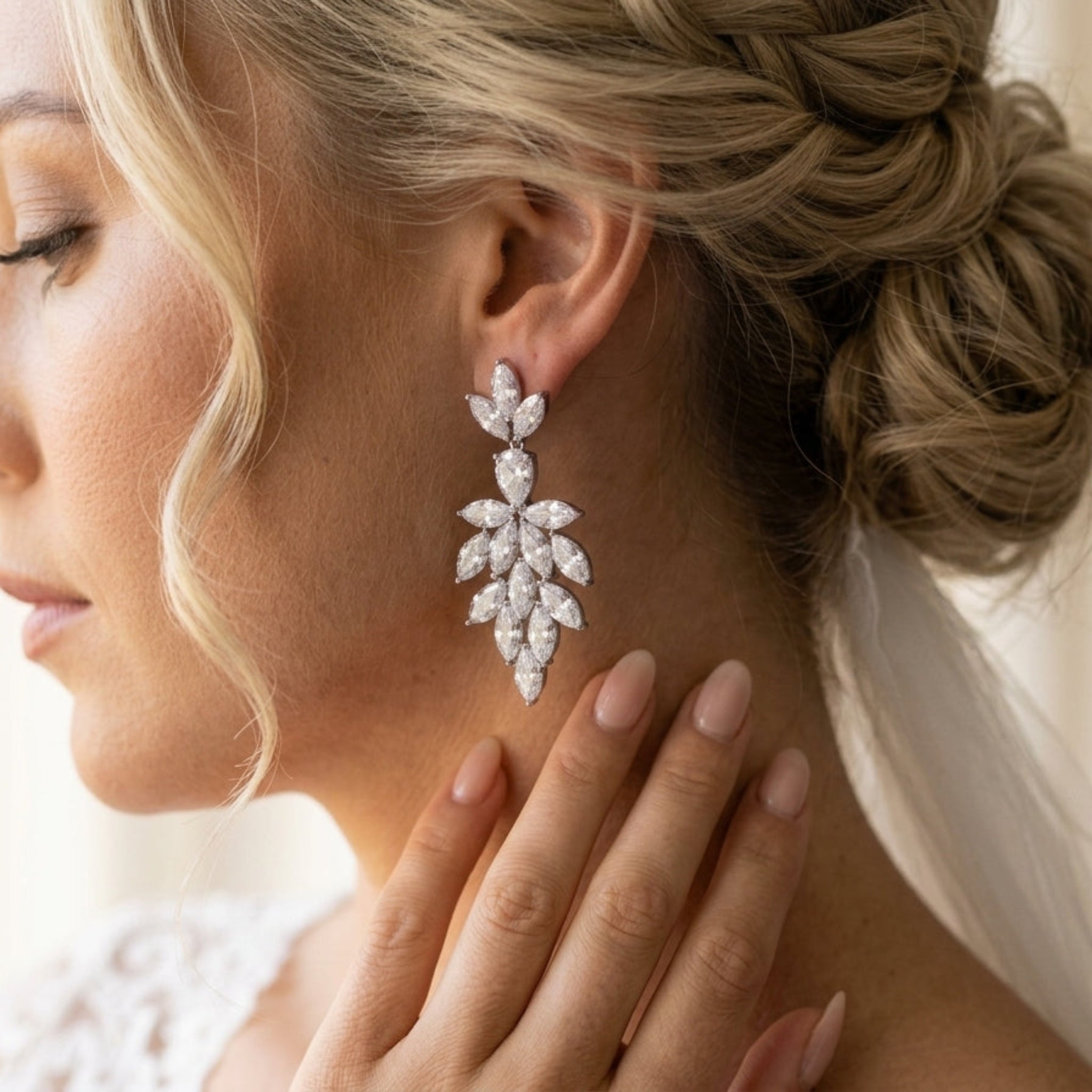 Alicia Rose Gold CZ Statement Bridal Earrings - Treasures by Agnes